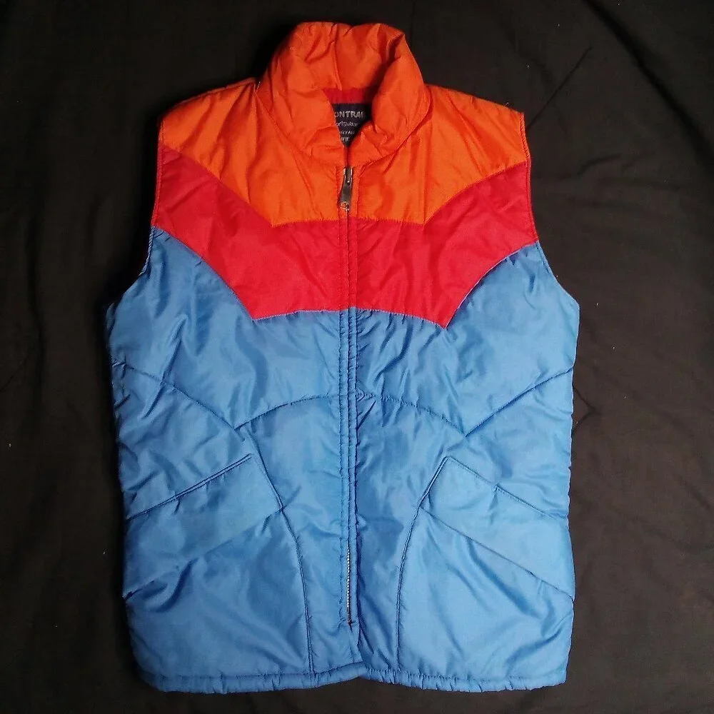 Vintage 70s Fashion Trail Color Block Western Puffer Vest